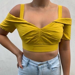 Leith Bright Mustard Off The Shoulder Top
